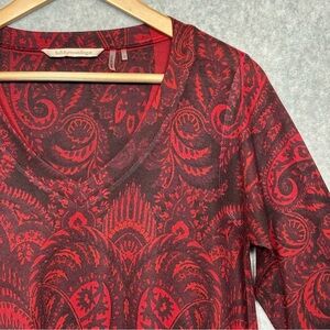 Soft Surroundings Nikita Paisley Long Sleeve Tunic Top-Red/Black-Women Medium